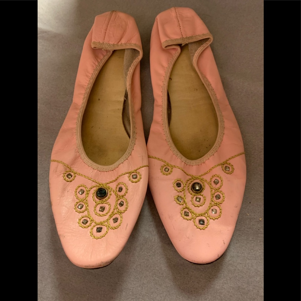 Vintage Pink Jeweled Leather Slippers